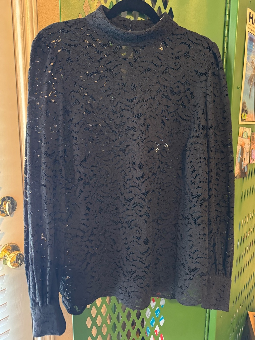 H&M Women’s Sheer Black Lace Mock Neck Long Sleeve Top